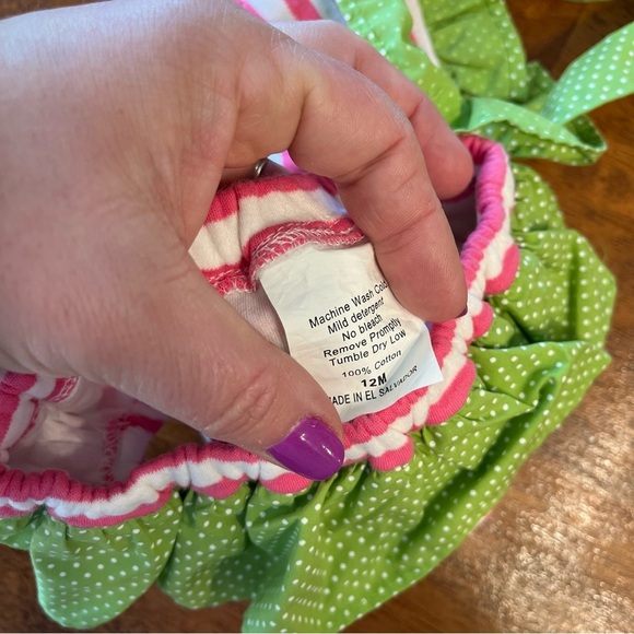 Zuccini girls 100% cotton pink striped luau smocked bikini 2 pc size 12 months - Picture 4 of 4